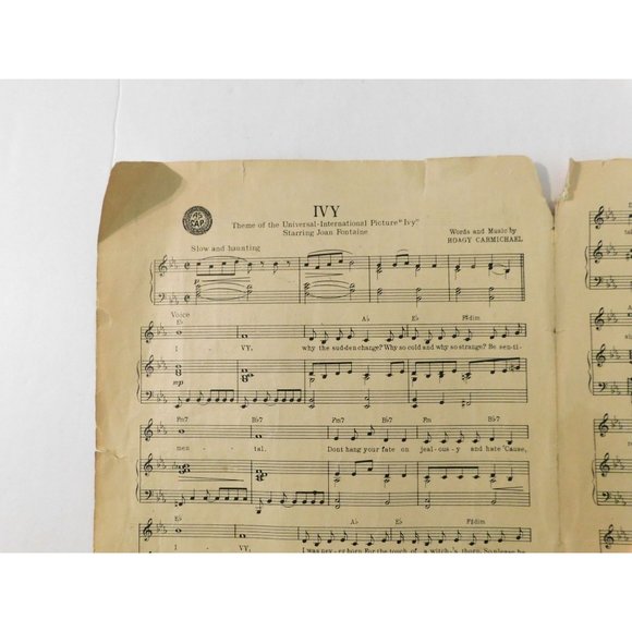 1947 Ivy by Hoagy Carmichael Sheet Music Joan Fontaine Ephemera - Picture 3 of 5